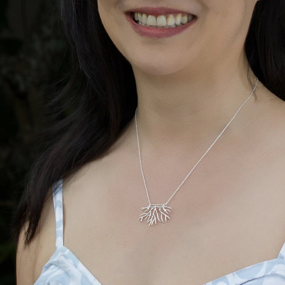 Tuning Fork Bryozoan Necklace - Gold - Picture 3 of 14